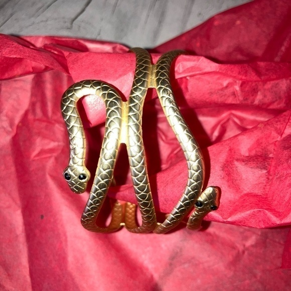 Vintage BUNDLE Rare gold metal Whimsigoth snake wrap necklace & bracelet cuff - Picture 6 of 8